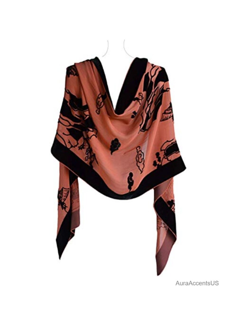 Silk Burn-out Velvet Shawl Hand-rolled Edges Oblong 72x21